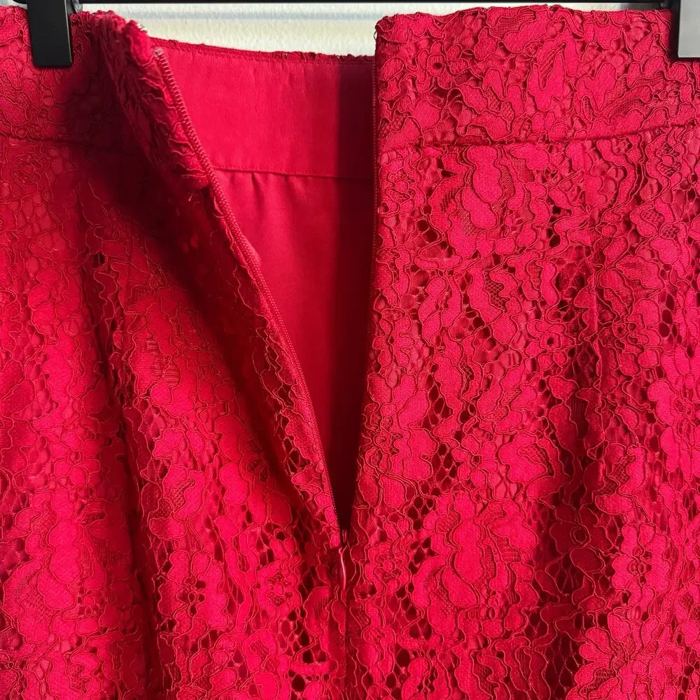 NEW J. Crew Pintuck Lace Pencil Skirt in Red Size 8